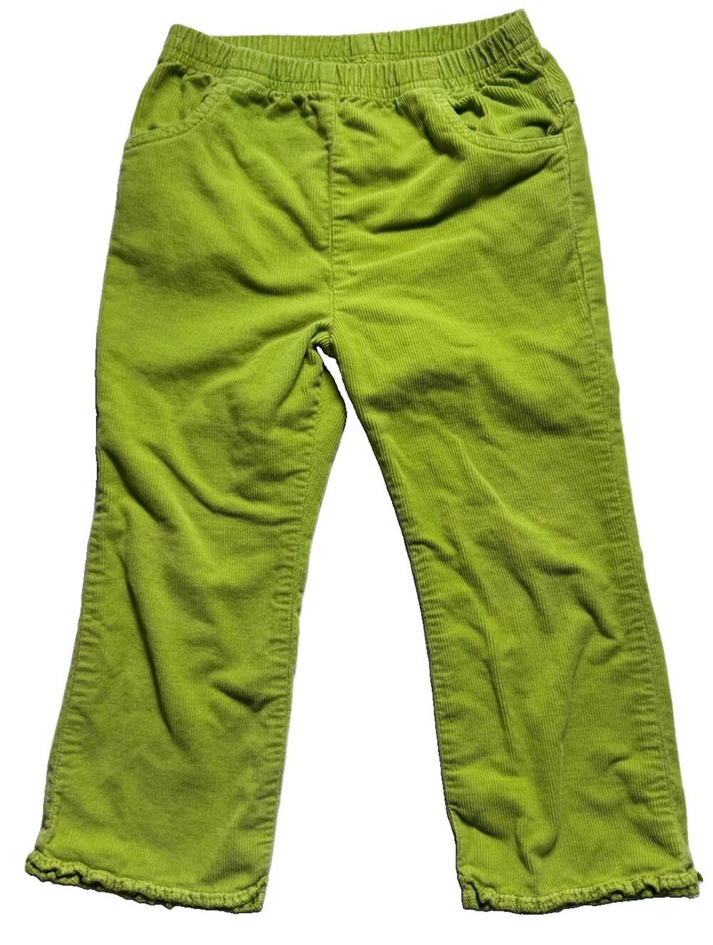 Okie Dokie Girls 4T Lime Green Corduroy Pants Pull On Ruffle Hem